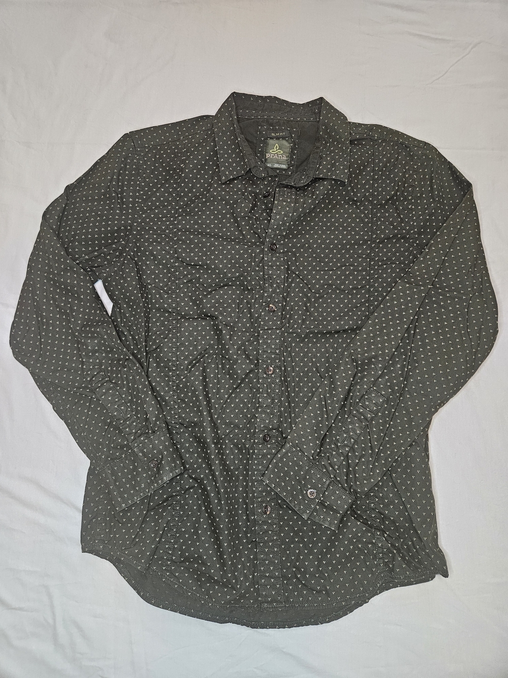 Prana Olive Green Dot-Print Long Sleeve Button-Down Shirt